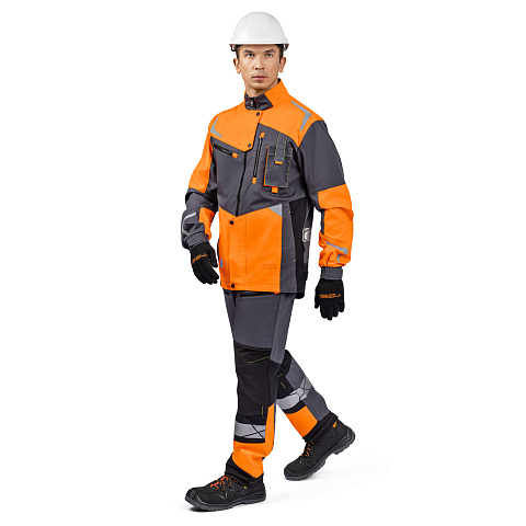 Костюм КОНДА (куртка/брюки), т-серый/оранжевый/черный, тк.смесовая, муж.