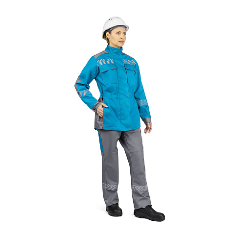 Костюм ЛЕНА (куртка/брюки) бирюза/серый, тк.смесовая, жен.