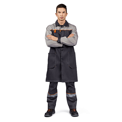 Халат ДОН, тк.смесовая, т-серый/св-серый/оранжевый, муж.