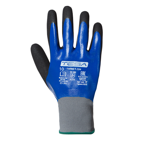 Перчатки TESA TWINS T-104, нитрил, полное покрытие, трикотажная манжета