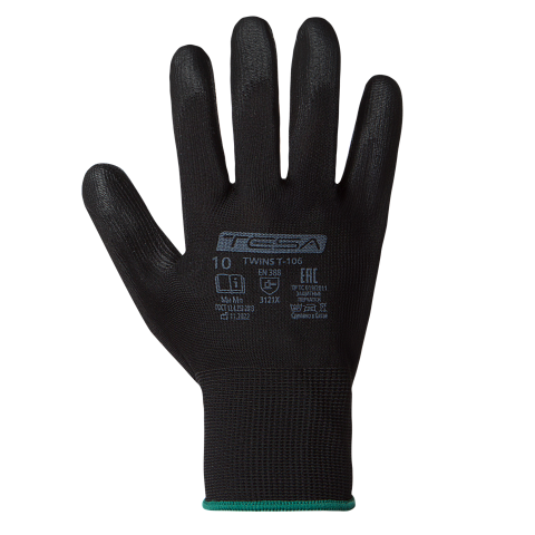 Перчатки TESA TWINS T-106, полиуретан, покрытие ладонной части, манжета, черный
