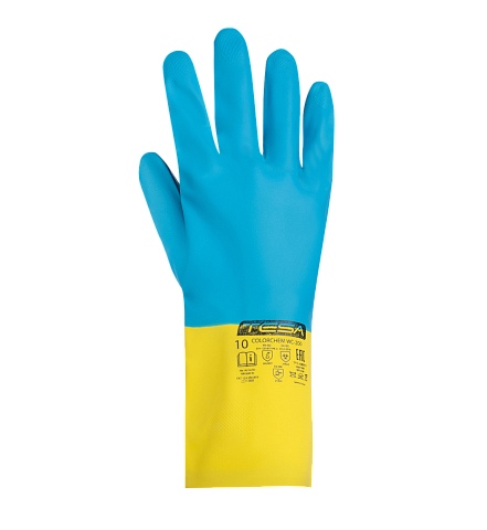 Перчатки TESA COLORCHEM WC-200, латекс и неопрен с хлопковым напылением, синий/желтый 