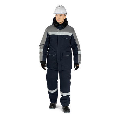 Костюм ВОЛГА (куртка/брюки) утеплен. Тн 3 (IV кл. пояс), т-синий/серый, муж.