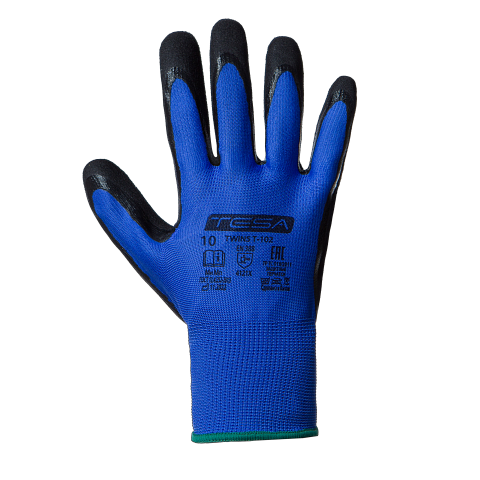 Перчатки TESA TWINS T-102, нитрил, текстурир. покрытие ладонной части, манжета, синий/черный