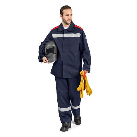 Костюм сварщика, к/бр, 1 кл. защиты, т-синий/красный, 100% хб с ОП, мод.17Г