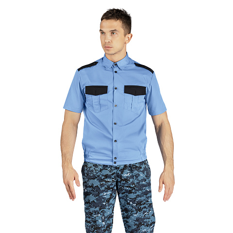 Рубашка охранника на поясе с коротким рукавом, синий, 65%па, 35%хлопок, муж.