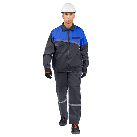 Костюм ЕНИСЕЙ (куртка/брюки) т-серый/василек, тк.смесовая, муж.