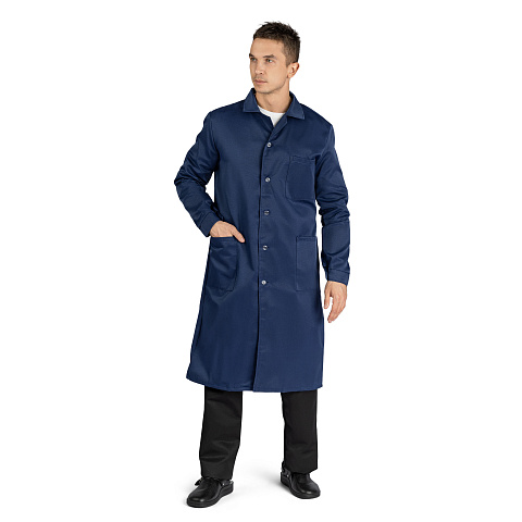 Халат рабочий мужской, тк. смесовая, т.-синий