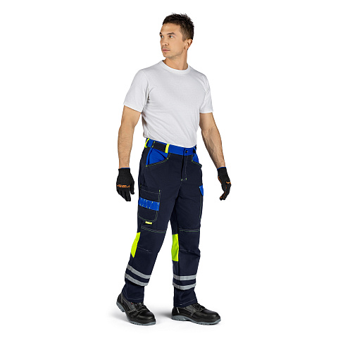 Брюки МастАнтистат, т-синий/василек/лайм, тк. смесовая, муж.