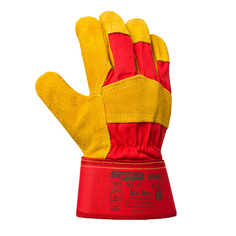 Перчатки TESA КРАФТ арт. К010, спилок кожевенный, х/б, крага