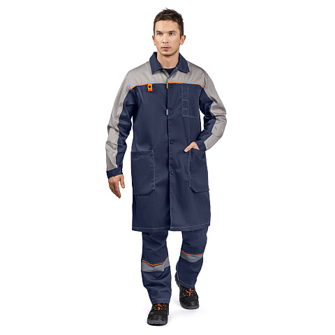 Халат ДОН, тк.смесовая, т-синий/серый/оранжевый, муж.