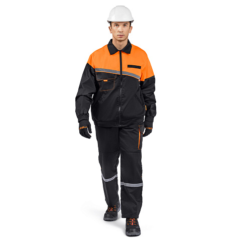 Костюм ЕНИСЕЙ (куртка/брюки) черный/оранжевый, тк.смесовая, муж.